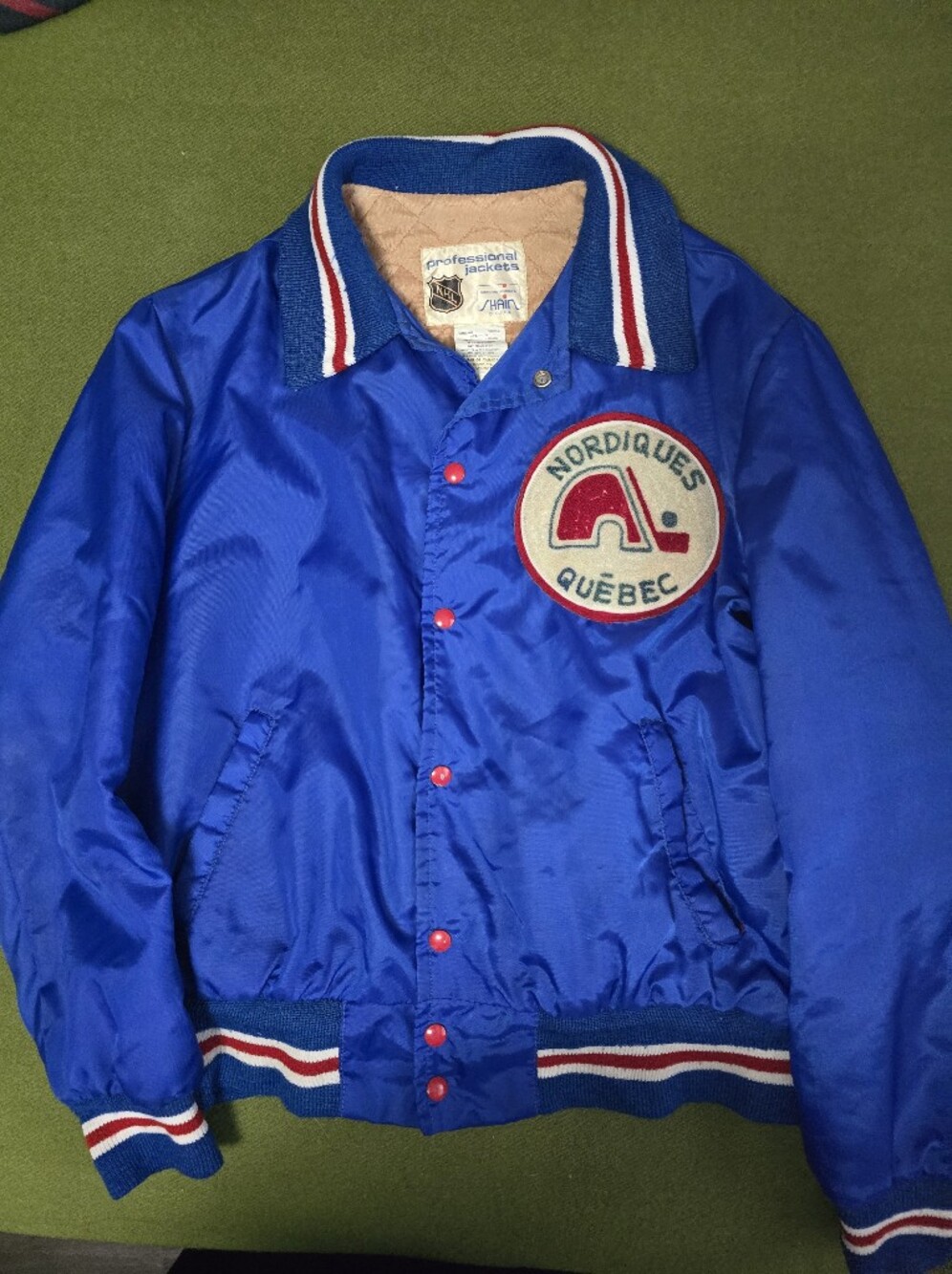 1980's Quebec Nordiques Satin Jacket - Royal Blue with Red Trim
